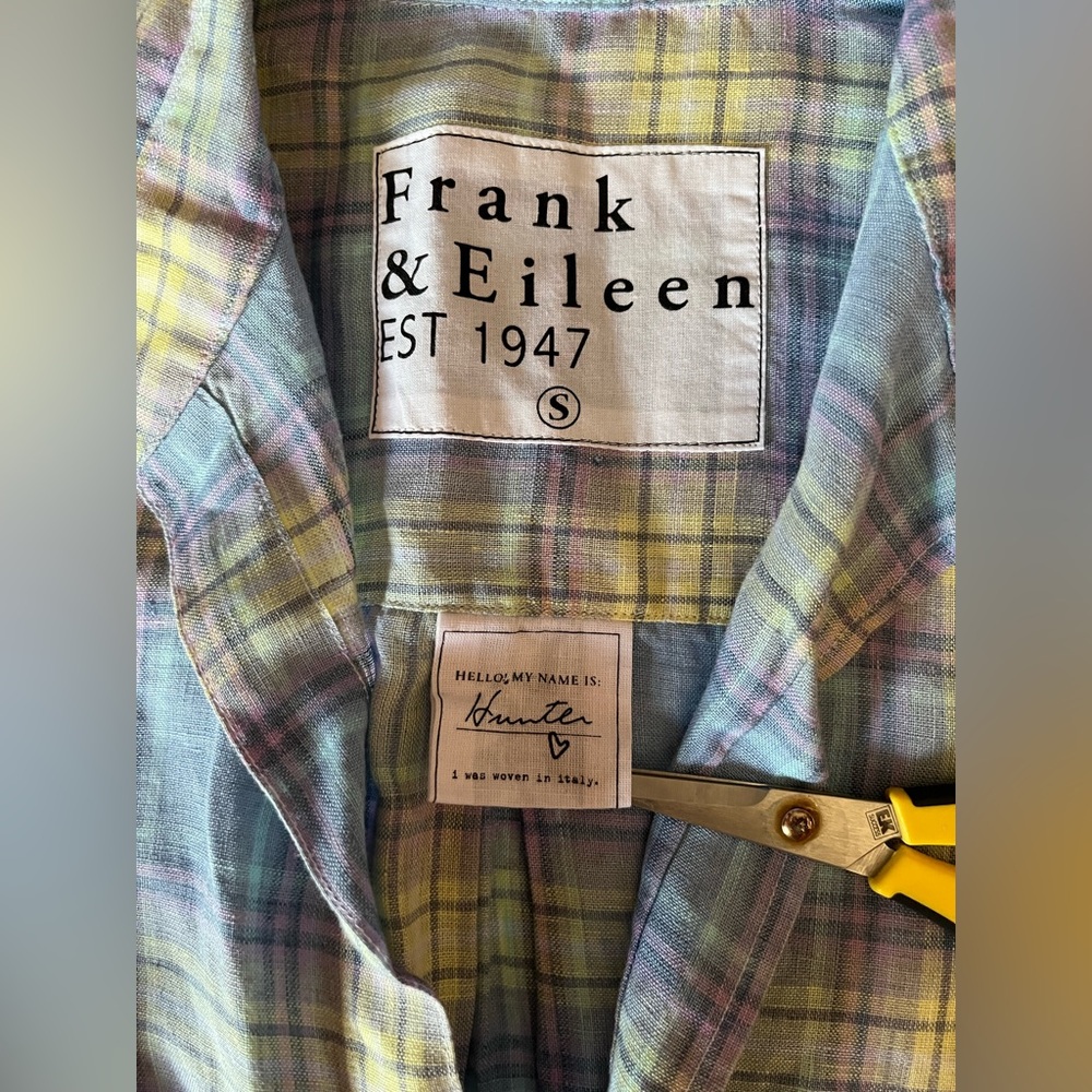 Women’s Frank & Eileen Linen Plaid Button-Down Hunter Shirt Dress Size Small - Picture 2 of 6
